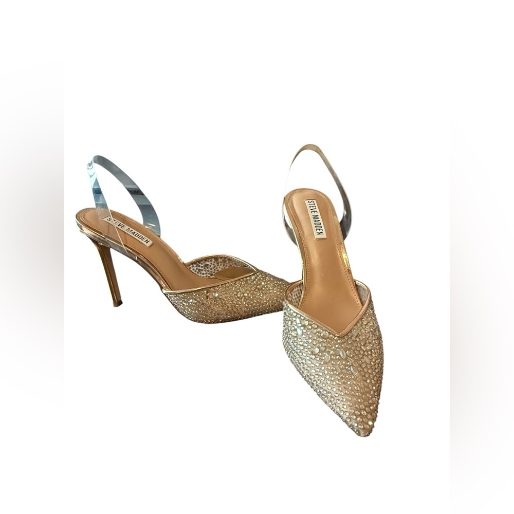 Steve Madden Gold Heels with Rhinestones Style Elana Rose Slingback